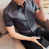 Men Shirts Short Sleeve Striped Shirt