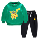 Children Pokemon Pikachu Hoodie & Pant Set Fleece Lined Padded Warm Keeping Winter Clothes Sweatershirt Suit
