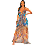 Women Exotic Dresses Summer Retro V-neck Sexy Backless Dress Printing Slip Dress
