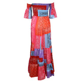 Women Bohemian Dress Summer off-the-Shoulder Waist Trimming Printing Dress
