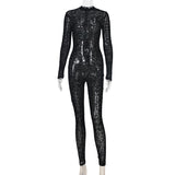 Kesha Black Dress European Sexy Flocking Slimming Zipper See-through Jumpsuit