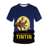 Cricket T Shirt Summer Men's round Neck Adventure Tintin Short Sleeve T-shirt 3D Digital Printing