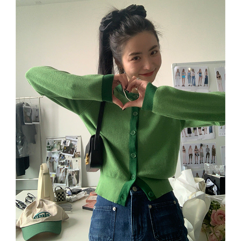 Preppy Aesthetic Outfits Round Neck Contrast Color Knitwear