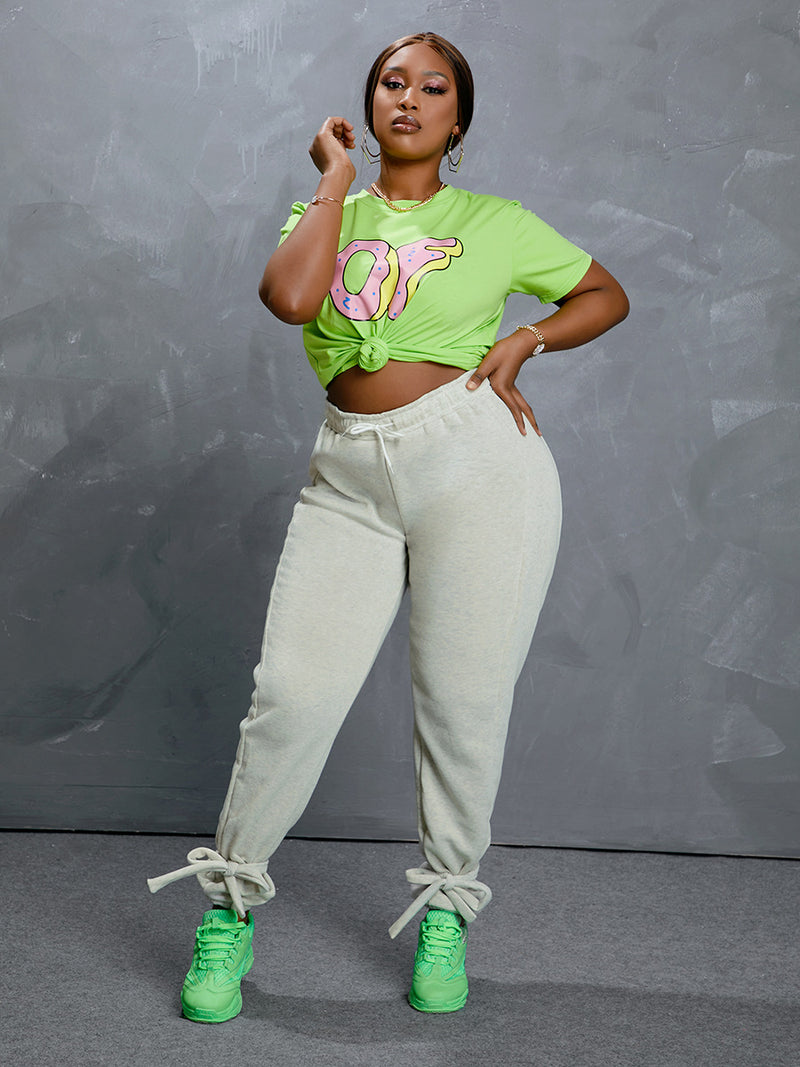 Women Plus Size Pants Casual Elastic Waist Head Loose Tied Trousers