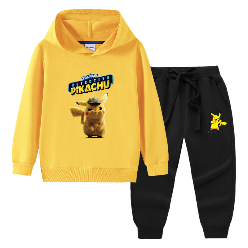 Children Pokemon Pikachu Hoodie & Pant Set Hooded Sweater Trousers Two-Piece Baby Cotton Sweater Set