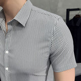 Men's Shirt Summer Men's Pinstripe Short-Sleeved Shirt