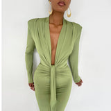 Emily Ratajkowski Dress Pleated Slim Fit Slimming Elegant Dress Padded Shoulder Dress