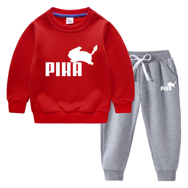 Children Pokemon Pikachu Hoodie & Pant Set Fleece Lined Padded Warm Keeping Winter Clothes Sweatershirt Suit