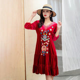 Beth Dutton Bohemian Dress Winter Autumn Midi Dresses Embroidered Vintage Travel Skirt