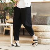 Linen Pants Straight Leg Pants Drawstring Lightweight Elastic Beach Pants Summer Solid Color Men's Retro Loose plus Size Casual Pants