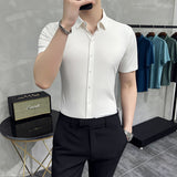 Men Shirts Short Sleeve Shirt Slim Fit Business Pure Color Lapel Bottoming Shirt