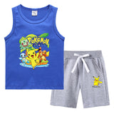 Children Pokemon Pikachu Tshirts & Shorts Summer Vest Middle Pants Sports Casual Thin Two Pieces