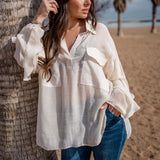 Women Bohemian Shirts Women's Summer Casual Long Sleeve Cotton Linen Shirt