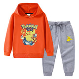 Children Pokemon Pikachu Hoodie & Pant Set Hooded Sweater Trousers Two-Piece Set Baby Cotton