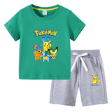 Children Pokemon Pikachu Tshirts & Shorts Cotton Short Sleeve Shorts Two Pieces Neutral