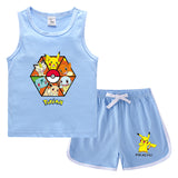 Children Pokemon Pikachu Tshirts & Shorts Vest Casual Sports Sweat-Absorbent Suit