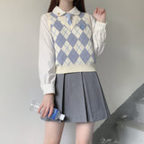 Preppy Aesthetic Outfits Vintage Knitted Vest Black Pink Color V-neck Sweater