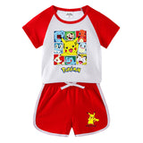 Children Pokemon Pikachu Tshirts & Shorts Short-Sleeved T-shirt Shorts Casual Sports Two-Piece Neutral