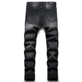 J Shaped Jeans Stitching Hole Patch Stick-on Crystals Men's Straight Stretch Jeans