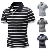 Men's T-Shirt Summer Short Sleeve Striped Color Stitching Turnover Neck Polo Shirt