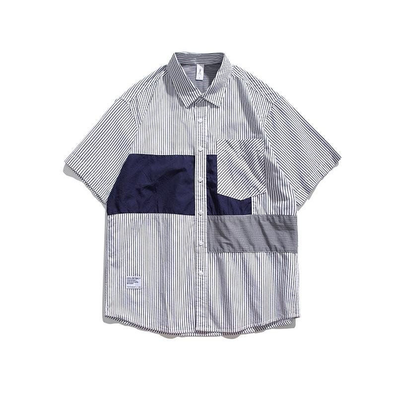 Men T Shirt Summer Casual Tops Men's Clothes Summer Wear Retro Men's Lapel Shirt Casual Loose Striped Color Matching Shirt Fashion