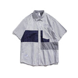 Men T Shirt Summer Casual Tops Men's Clothes Summer Wear Retro Men's Lapel Shirt Casual Loose Striped Color Matching Shirt Fashion