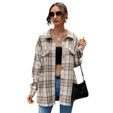 Beth Dutton Outfits Autumn and Winter Plaid Harajuku Cardigan Single-Breasted Long Sleeve Cotton Polo Collar Shirt