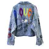 Spray Painted Jacket Graffiti Denim Short Coat Color