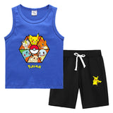 Children Pokemon Pikachu Tshirts & Shorts Summer Vest Middle Pants Sports Casual Thin Two Pieces
