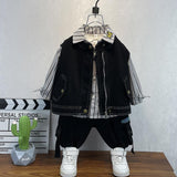 Toddler Boys Jackets Boys Autumn Clothing Suit Children's Shirt Cowboy Two-Piece Vest Set