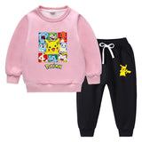 Children Pokemon Pikachu Hoodie & Pant Set Fleece Lined Padded Warm Keeping Winter Clothes Sweatershirt Suit