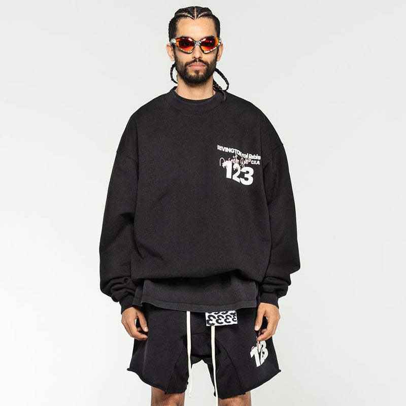 Rrr123 Sweatshirt Distressed Couple Loose round Neck Sweater