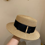 Straw Hat Flat Top Women's Straw Hat Beach Hat British Style Top Hat