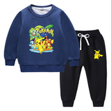 Children Pokemon Pikachu Hoodie & Pant Set Fleece Lined Padded Warm Keeping Winter Clothes Sweatershirt Suit