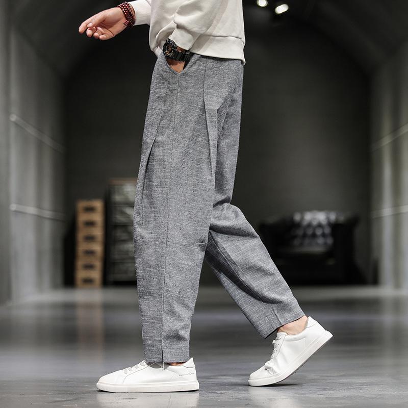 Linen Pants Straight Leg Pants Men's Large Size Spring and Summer Men's Loose Casual