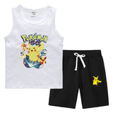Children Pokemon Pikachu Tshirts & Shorts Vest Middle Pants Sports Casual Thin Two Pieces