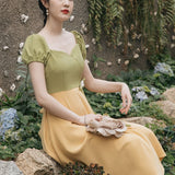 Women's cottagecore Dress Puff Sleeve Dress French Retro Skirt Women's Summer