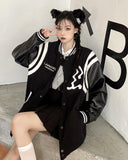Gothic Lolita Harajuku Style Clothing Autumn and Winter Stitching Baseball Uniform Loose Leather Jacket Jacket