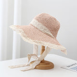 Straw Hat Lace Lace Cutout Foldable Straw Hat