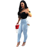 Women Plus Size Jeans Slim-Fit Lace Up Denim Skinny Pants