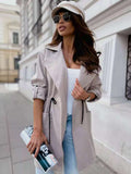Beth Dutton Outfits Fall Winter Fashion Lapel Long Sleeve Drawstring Trench Coat Coat Top