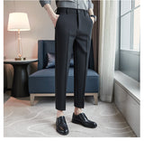 Men Trousers Simple Elastic Waist Business Casual Suit Pants Male