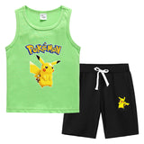 Children Pokemon Pikachu Tshirts & Shorts Vest Middle Pants Sports Casual Thin Two Pieces