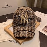 Yankee Baseball Cap Color Matching Woolen Plaid Embroidery Matching Baseball Cap