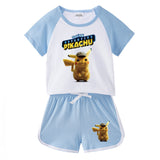 Children Pokemon Pikachu Tshirts & Shorts Short-Sleeved T-shirt Shorts Casual Sports Two-Piece Neutral