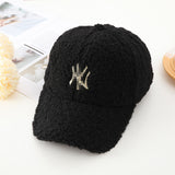Yankee Baseball Cap Women's Autumn and Winter Lamb Wool Baseball Cap Thickened Warm Peaked Cap