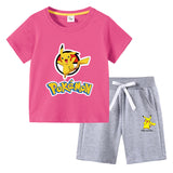 Children Pokemon Pikachu Tshirts & Shorts Cotton Short Sleeve Shorts Two Pieces Neutral