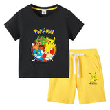 Children Pokemon Pikachu Tshirts & Shorts Cotton Short Sleeve Shorts Two Pieces