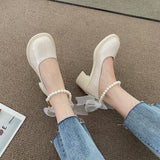Nude Block Heel Sandals Vintage Bow Leather Shoes