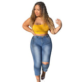 Women Plus Size Jeans Slim Ripped Denim Skinny Pants